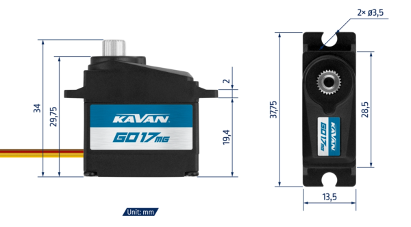 Kavan Servo GO-17MG 17g / 13,3mm / 0,12sec  / 2,5kg / 4,8-6,0V – Bild 2